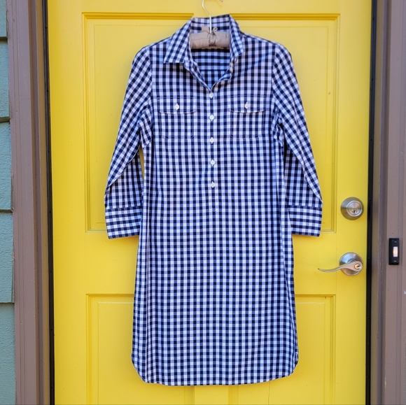 Vineyard Vines Navy Gingham Cotton Shirt Dress Button Front Size 4 - Picture 3 of 10